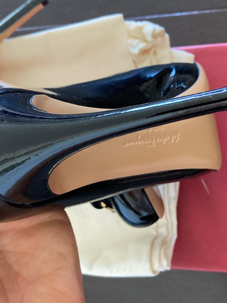 Brand New Salvatore Ferragamo Pimpa Ferra Black Leather Heel (Size 6)